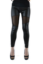 Black leatherlook leggings with Mesh Details