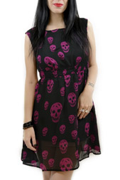 Sourpuss Pink skulls Chiffon Dress