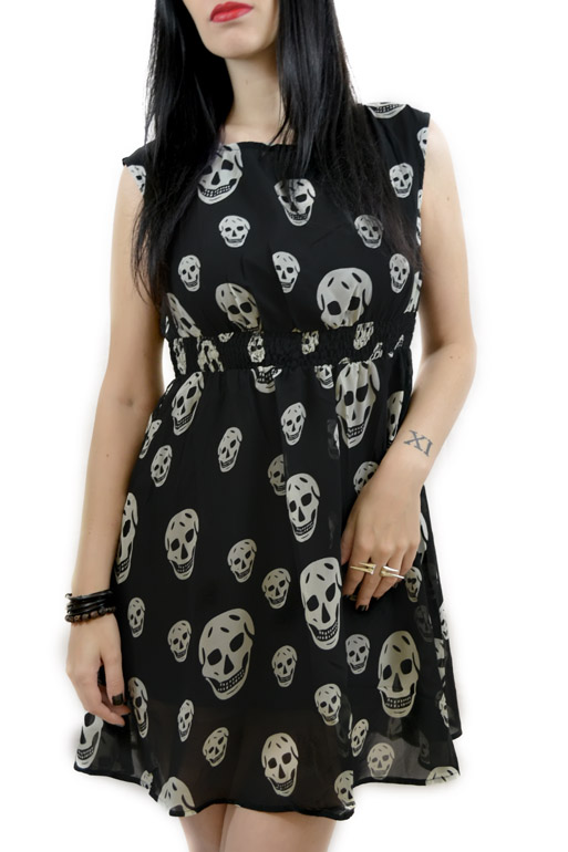 Sourpuss White skulls Chiffon Dress ...